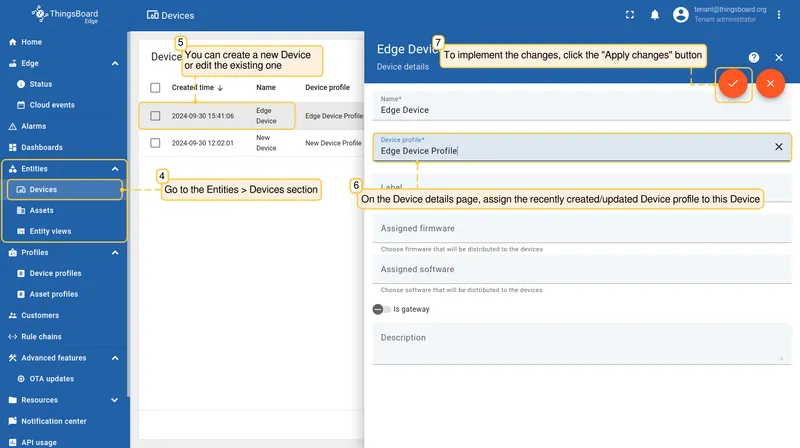 Device details page on Edge with device profile assigned — CE
