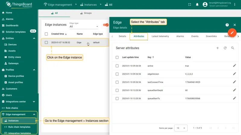 Edge instances section showing the selected Edge (PE)