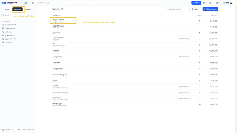Go to the **Applications** page. Then select your **application** and click on its name.