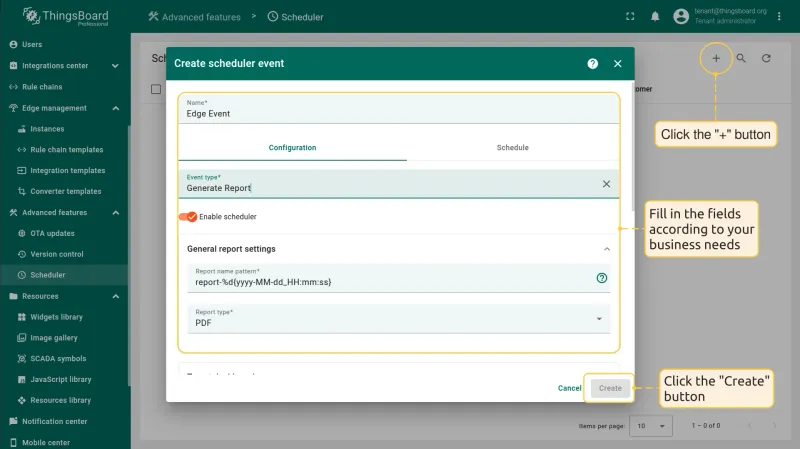 Create scheduler event dialog
