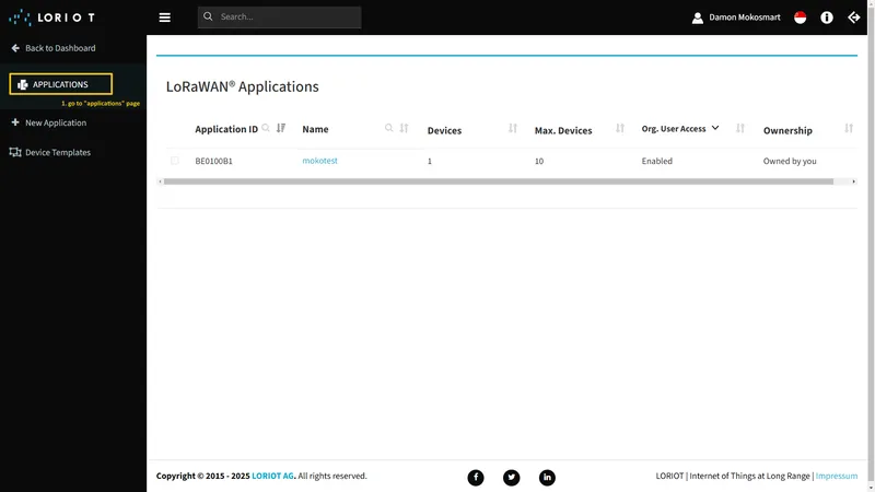Go to the **Applications** page in left menu.