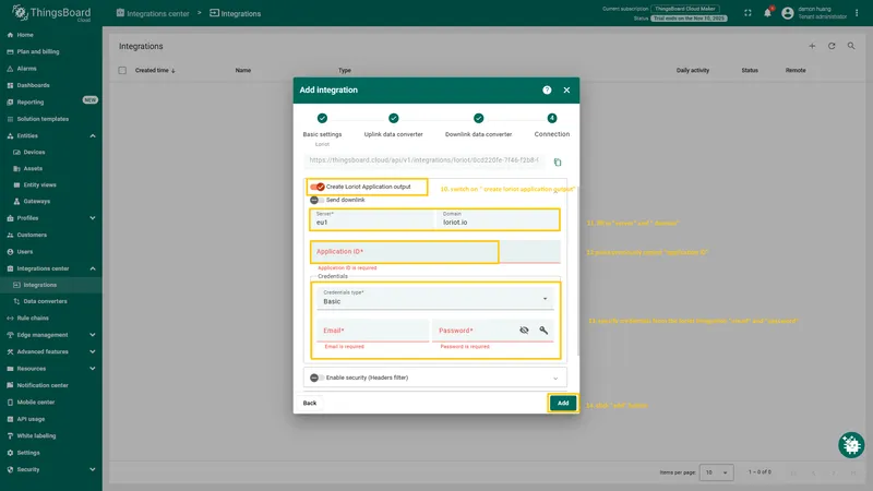 Next, fill in the fields with your parameters. After, press "**Add**" button.