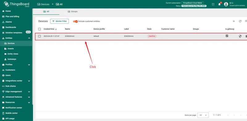 Click on the created device and fill in the configuration information in the following figure into the gateway.