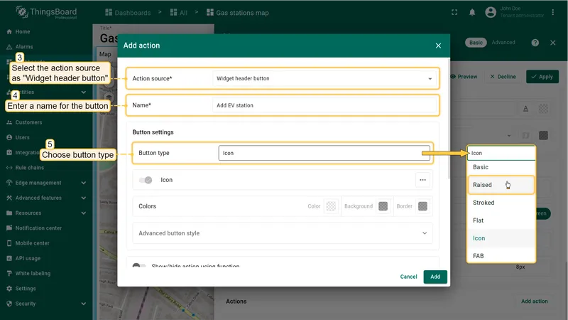 Configure action source and name
