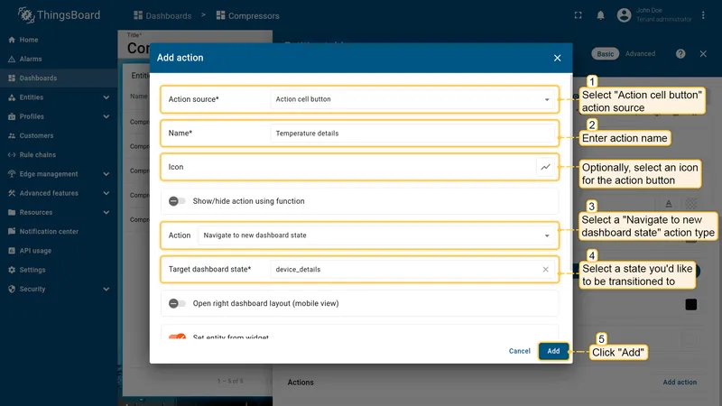 Configure action cell button