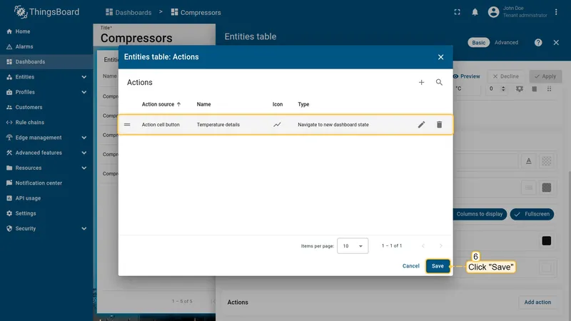 Action cell button in list