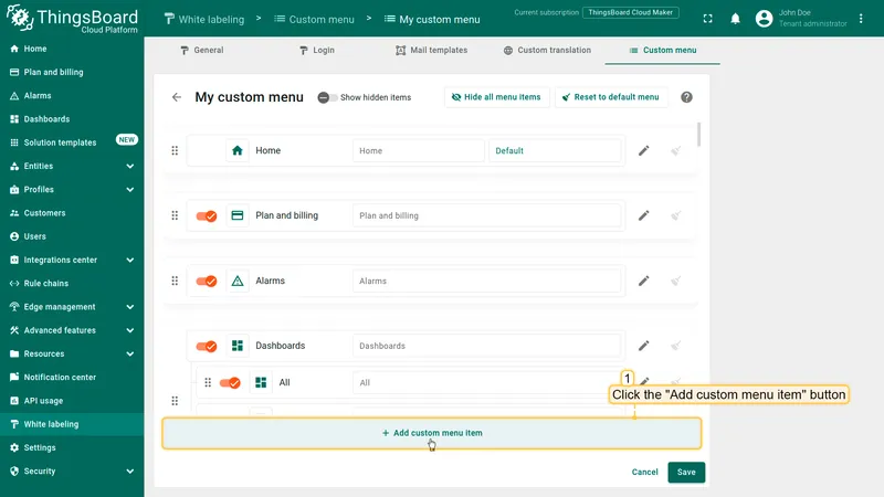 Click Add custom menu item