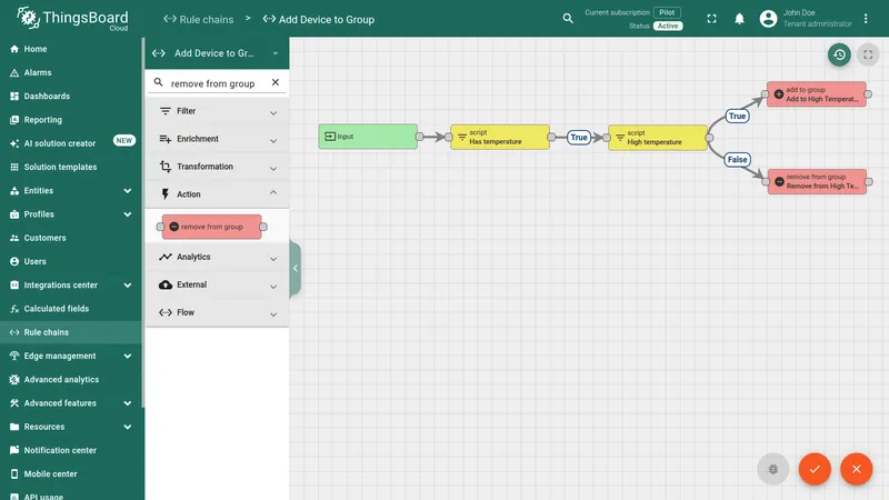 Completed rule chain with temperature logic