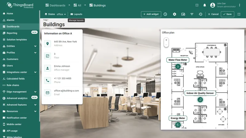 Dashboard in edit mode with Image Map widget resized using drag handle