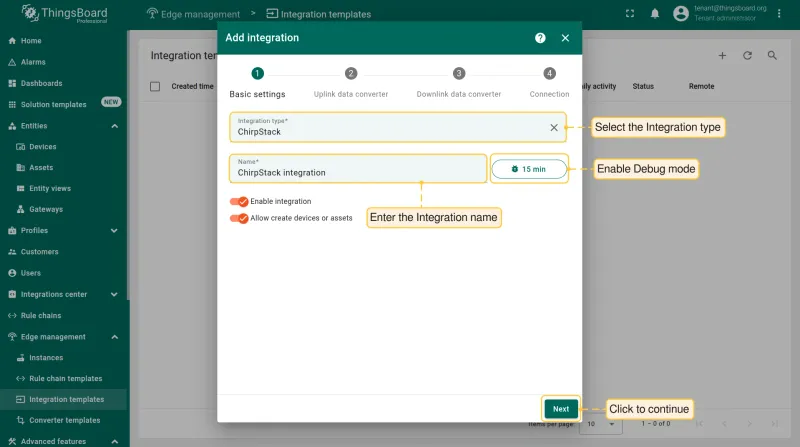 Enter integration name and click Next