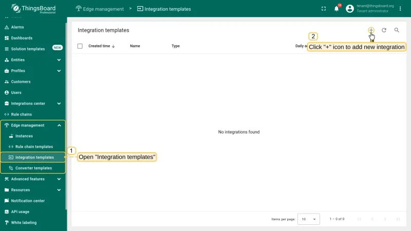 Open Integration templates and click +