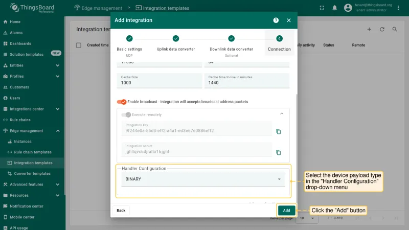 UDP integration template saved