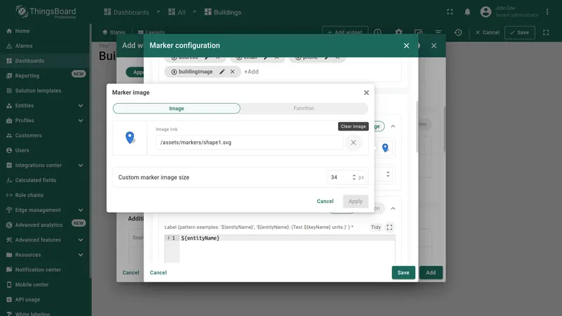 Marker image dialog with default image