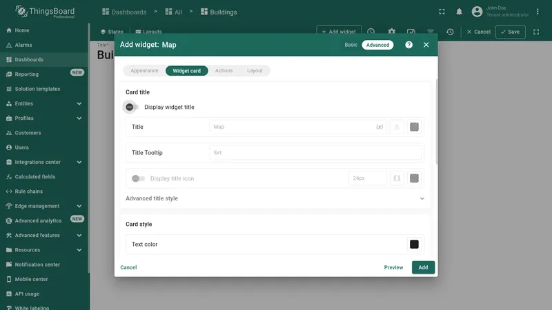 Card title section with display widget title disabled