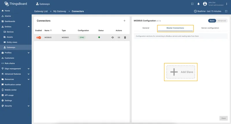 Go to Master Connections tab and click Add Slave