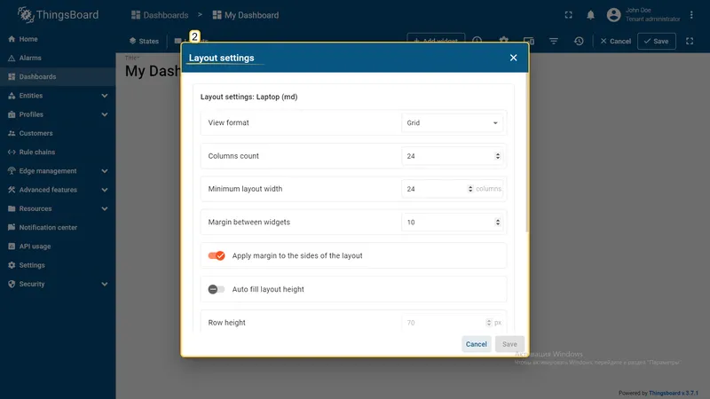 Layout settings panel