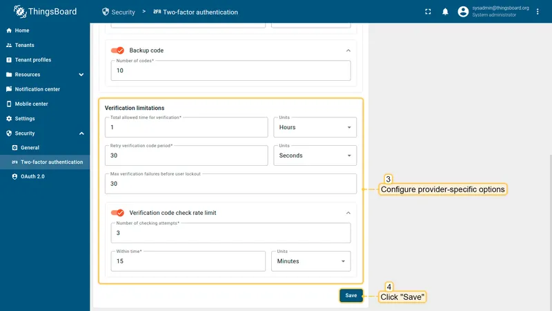 Verification limitations and rate limit settings