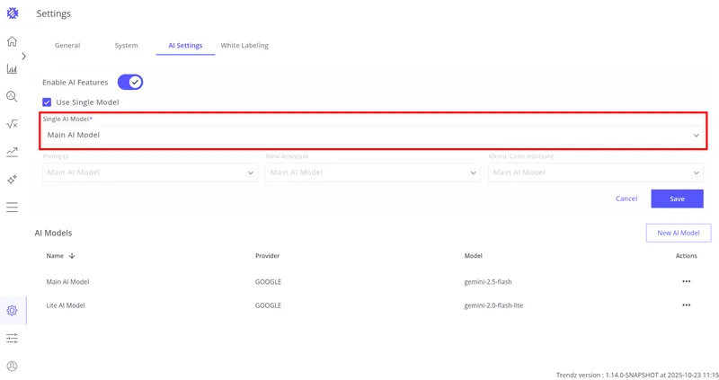 Use Single Model mode — one model for all features
