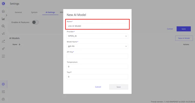 Name field for the AI model
