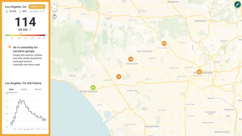 Public AQI dashboard with selected location details