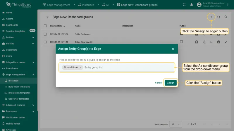 Assign the Air conditioner dashboard group to the Edge
