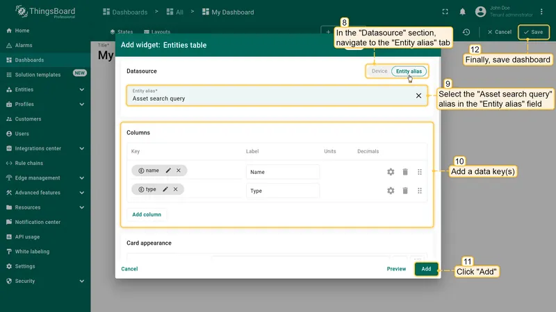 Asset search configured