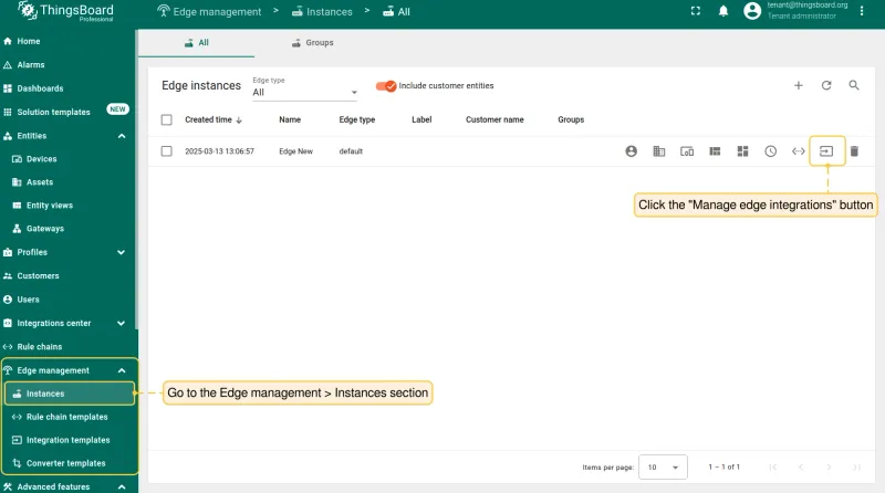 Click Manage edge integrations