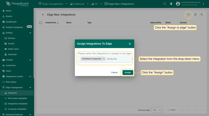Assign ChirpStack integration to Edge