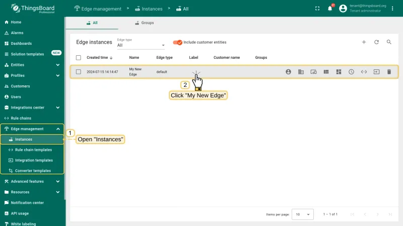 Edge management > Instances — click the Edge