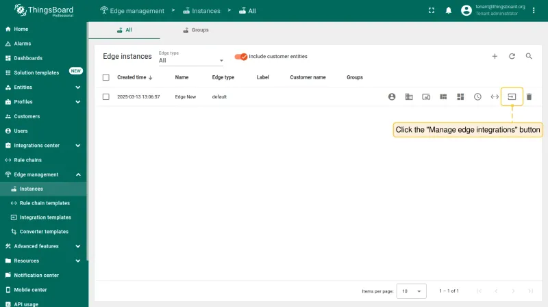Click Manage Integrations on the Edge
