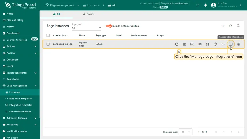Click Manage edge integrations button