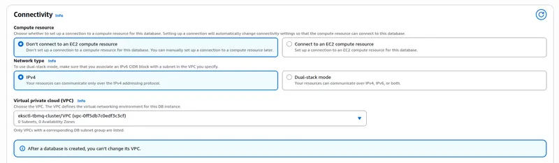 AWS RDS Connectivity - choose VPC with the name of your cluster