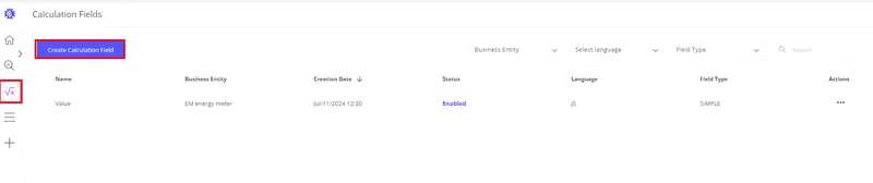 Calculated Fields list with the Create Calculation Field button
