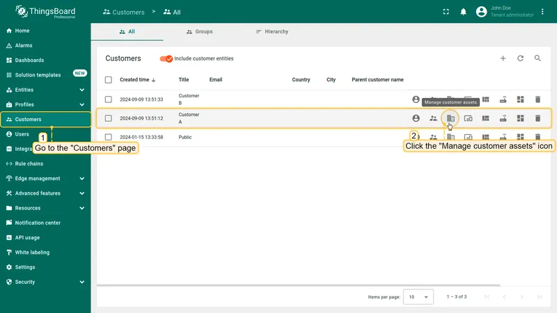 Open customer assets page