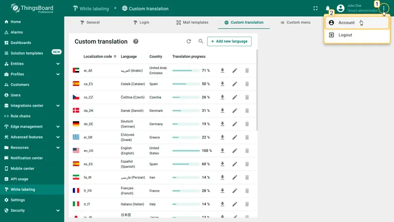 Navigate to Account settings