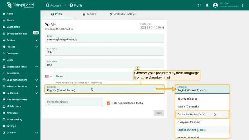 Select language from dropdown