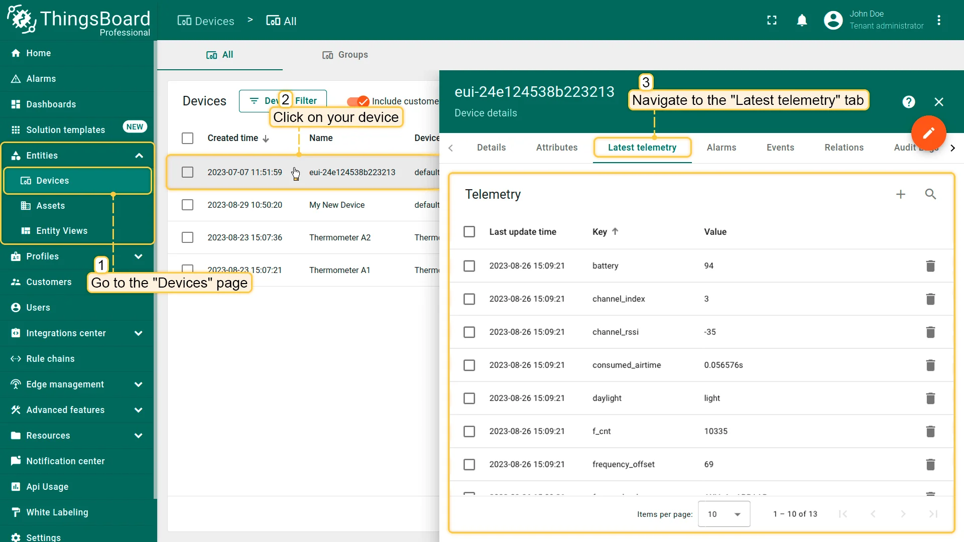 Check telemetry on device