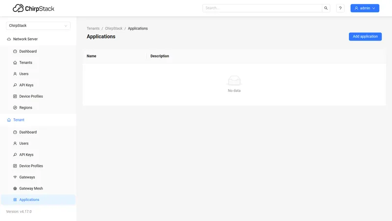 ChirpStack Applications page