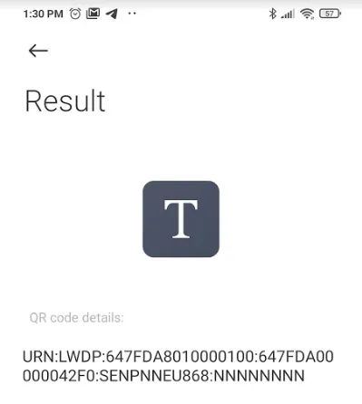 Scanned QR code showing Device EUI and Application EUI values