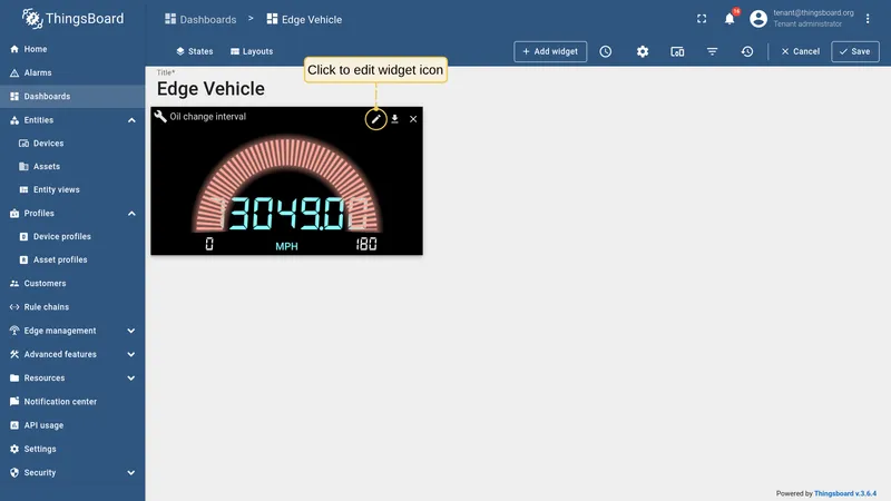 Open the widget edit panel