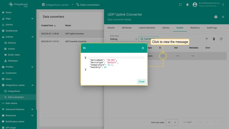 Converter In message — raw UDP payload