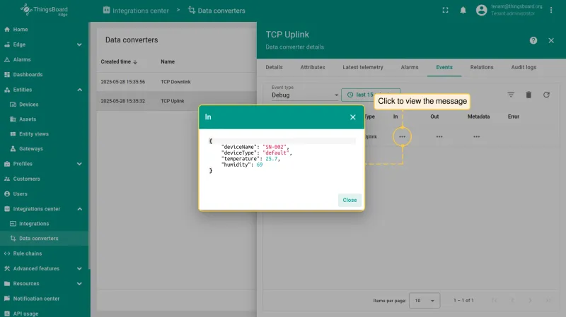 Converter In message — raw TCP payload