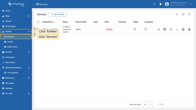 Open the Devices page on Edge