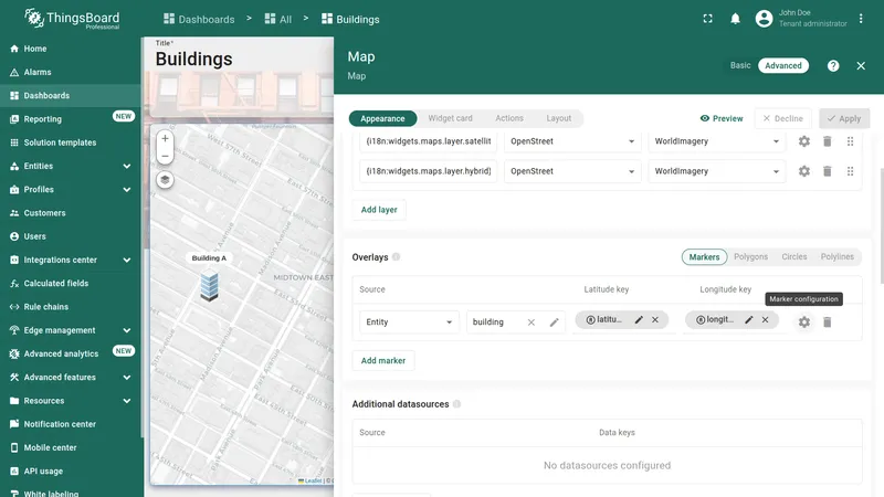 Pasted map widget with edit button in the top-right corner