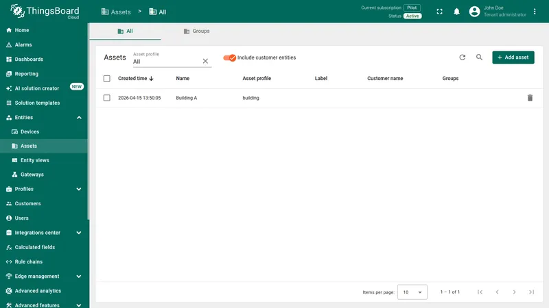 Assets list with Building A