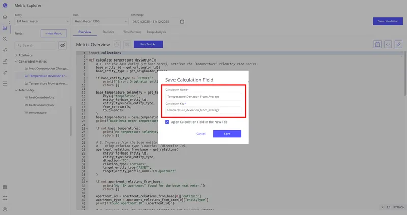 Enter Calculation Name and Key