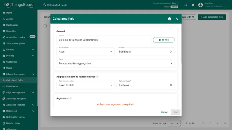 Calculated field general settings with Related entities aggregation type