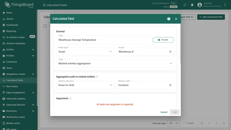 Calculated field general settings with Related entities aggregation type