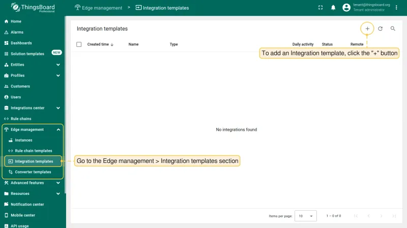 Create Integration template — step 1
