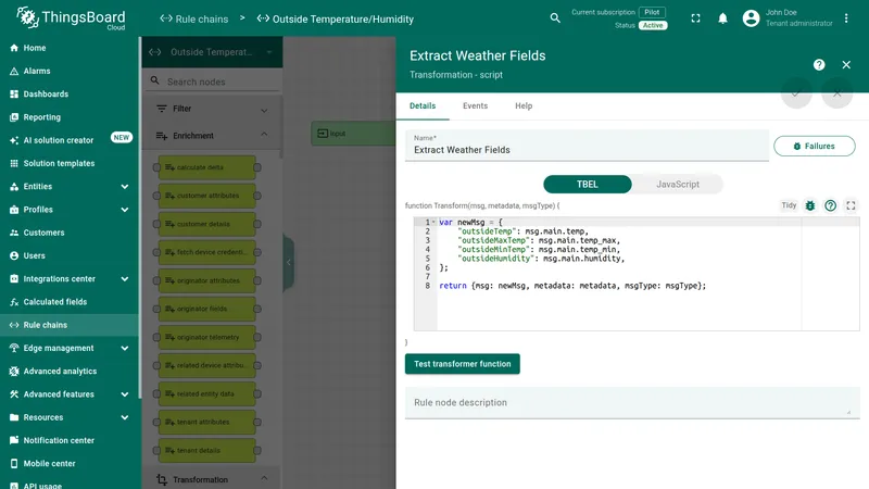 Extract Weather Fields transformation script